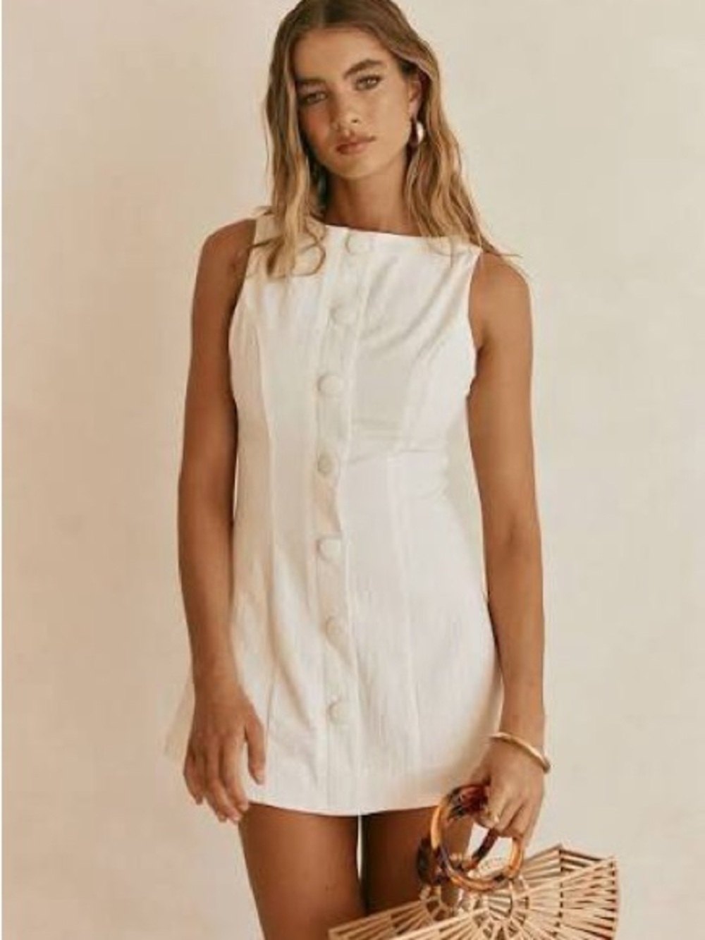 NWT! Sabo Skirt Graylee White Sleeveless Button-Front Mini Dress